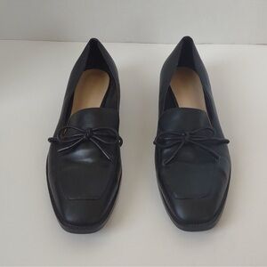 Charles & Keith Black Leather Loafers with Bow Detail